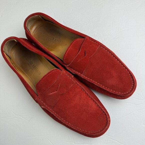 Giorgio Armani Driving Shoes Red Suede Size 8.5